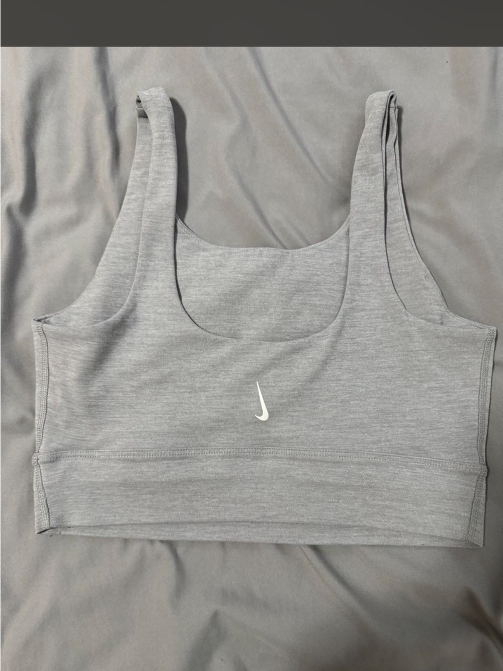 Nike Light Grey Scoop Sports Bra with White Swoosh
